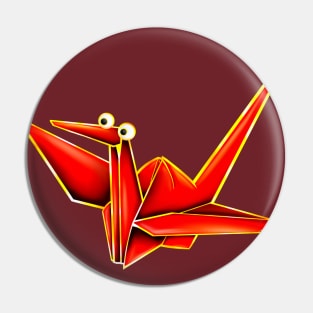 Red googly eyes paper crane Pin