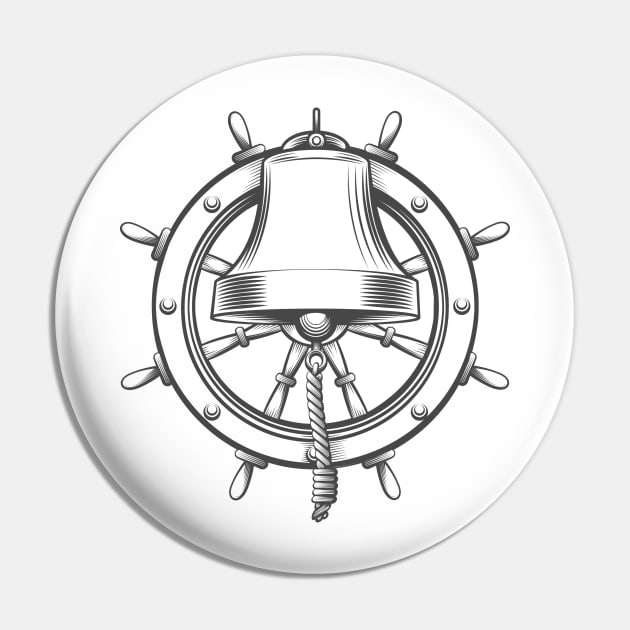 Nautical Emblem With Ship Bell and Steering wheel Pin by devaleta