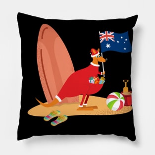 Santa Kangaroo on the Beach Pillow