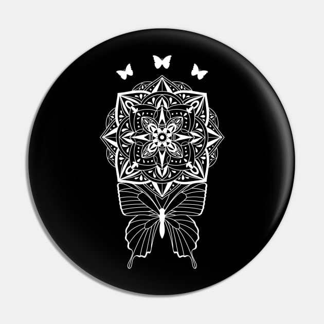 Butterfly and Mandala Silhouette Pin by Helena Morpho 