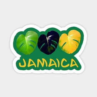 Jamaica - three leaves in the Jamaican flag Colours/colors: black green and gold inside a heart shape Magnet