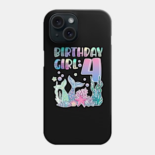 Mermaid Under The Sea Fourth Birthday 4th B-day Girls Gift For Girls Kids Phone Case