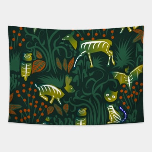 Eerie Forest- Mystical Animals in the Woods- Emerald Citron Tapestry