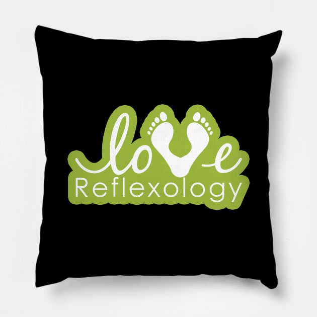 Love Reflexology - BACK of shirt placement (light green outline) Pillow by Balanceandharmonyforreflexologists