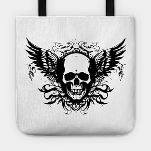 metal skull with wings Tote