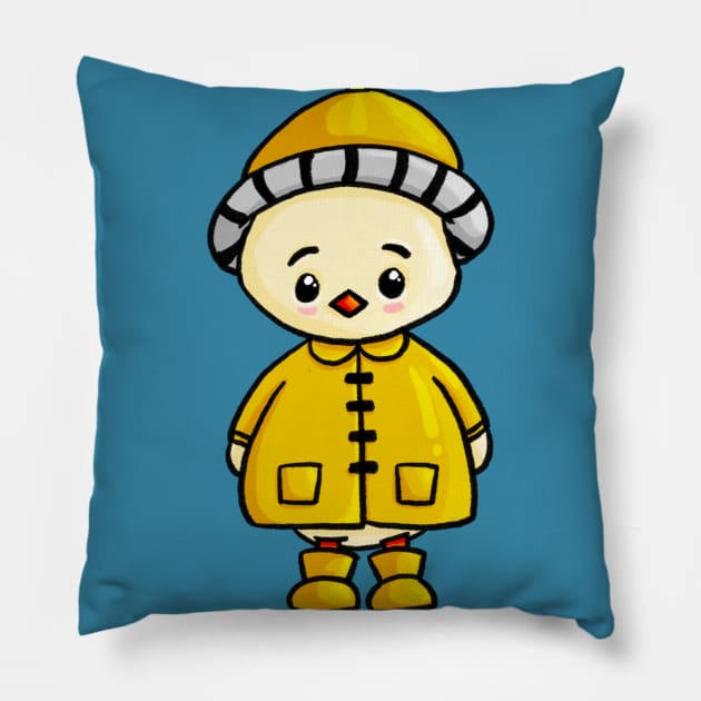 Cute Kawaii Ducky in his Raincoat and Wellies Pillow by Fun4theBrain