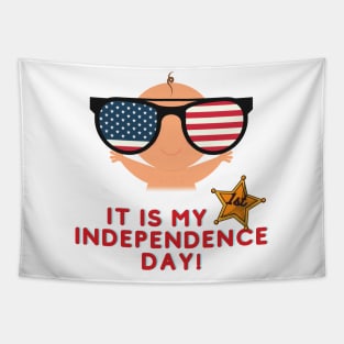 It is my first independence day Baby with Sunglass Tapestry