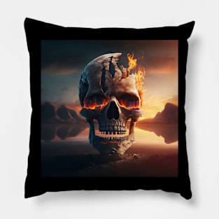 Broken Skull in Flames Pillow