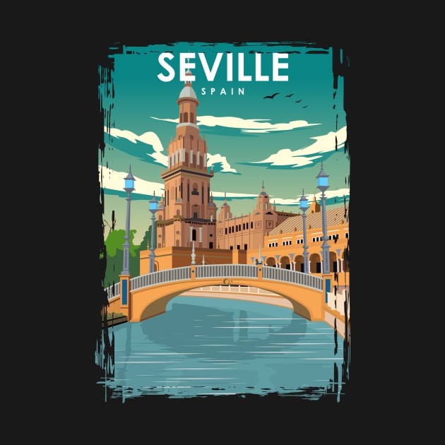 Seville Spain Vintage Minimal Retro Travel Poster by jornvanhezik