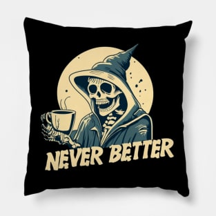 Skeleton Coffee Halloween Pillow