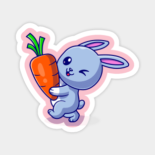 Cute Rabbit Holding Carrot Cartoon Magnet