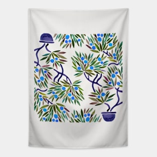 Blue  Bonsai Orange Tapestry