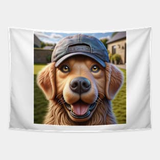 Dog with Baseball Cap Tapestry