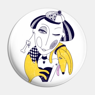 Dachshund banana and woman Pin