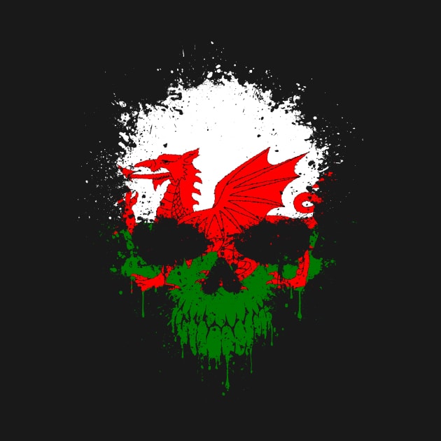 Chaotic Welsh Flag Splatter Skull by jeffbartels