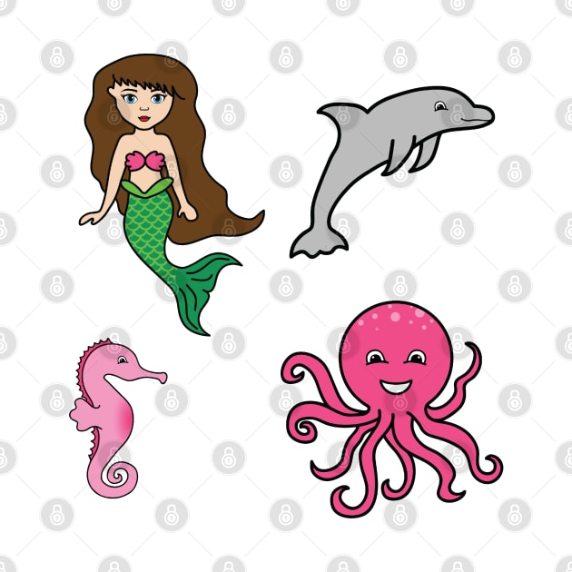 Pink Mermaid and Friends Stickers by PLLDesigns