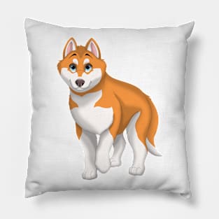 Red and White Siberian Husky Dog Blue Eyes Pillow