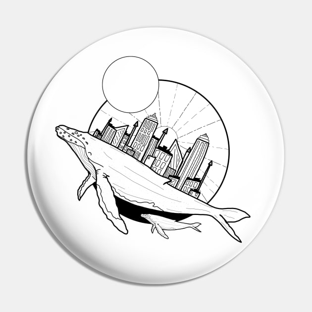 Whale city Pin by Swadeillustrations