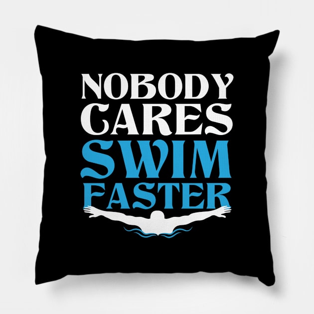 Funny Swimming Swim Faster Pillow by TheBestHumorApparel