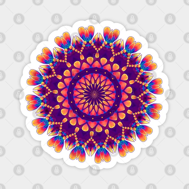 Vibrant Purple and Orange Floral Mandala Magnet by rebeccawangart