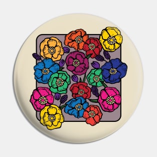 Retro 70s rainbow flowers Pin