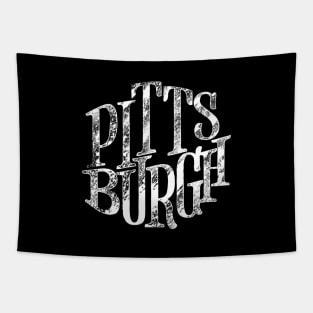 Pittsburgh White Retro Distressed Lettering Tapestry