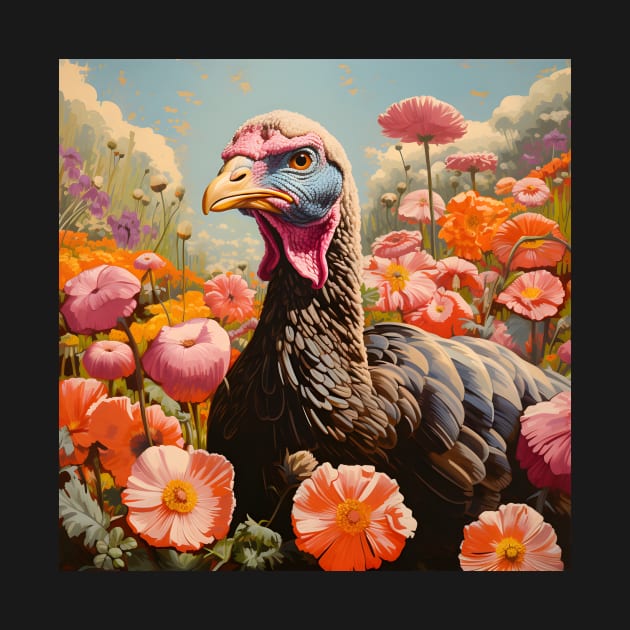 Retro Rustic Farm Turkey in the Flowers by The Whimsical Homestead