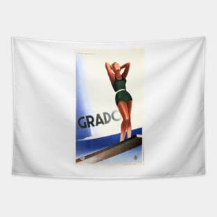 GRADO ITALY Seaside Beach Holiday Art Deco Advertisement Vintage Italian Tapestry