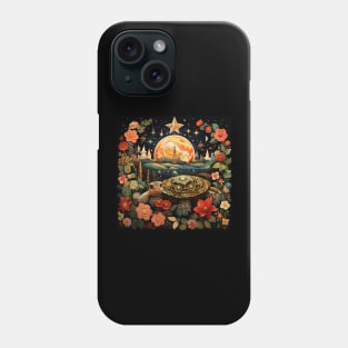 Surrealistic Folk Art Dark Floral Motif Turtle Design Phone Case