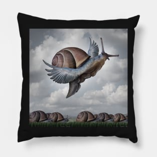 Motivational Concept as a snail Conquering competition as a creative surreal conceptual idea Pillow