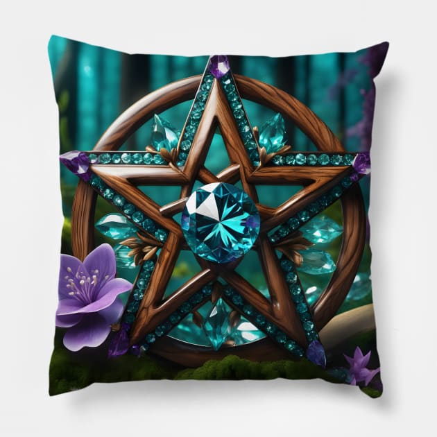 Crystal Wooden Pentacle Pillow by PurplePeacock