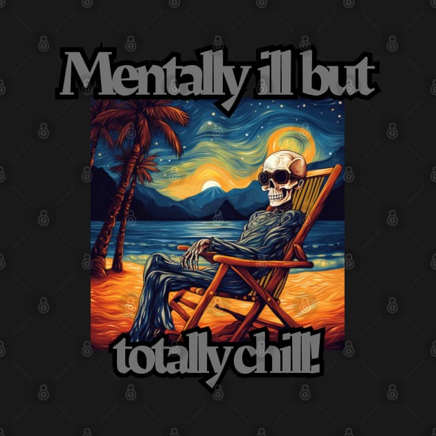 mentally ill but totally chill, skeleton on the beach, van gogh style by Pattyld