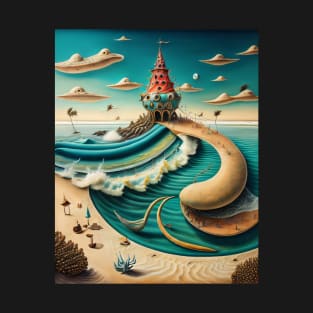 Dream beach castle surrealism imaginary wonderland T-Shirt