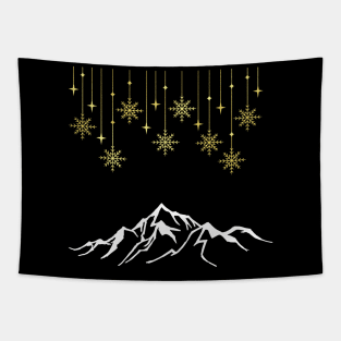 Gold Snow Falling on a Mountaintop Tapestry