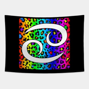 Cancer Zodiac Horoscope Rainbow Leopard Print Square Monogram Tapestry