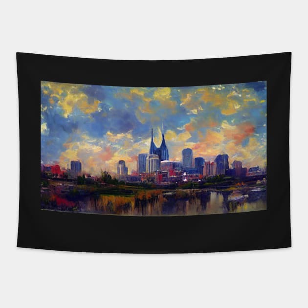 Nashville skyline Claude Monet Tapestry by StoneyPhenix