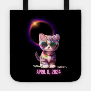 Solar Eclipse 2024 Cute Rainbow Kitty Cat Wearing Solar Eclipse Glasses Tote