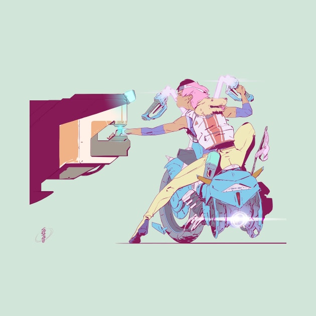 Biker by pink basket