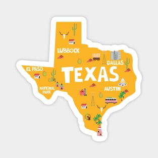 Texas State USA Illustrated Map Magnet