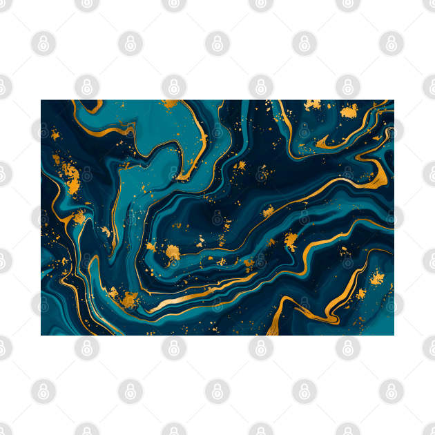 beautiful teal blue marble with gold glitter, marble pattern by Erekjo