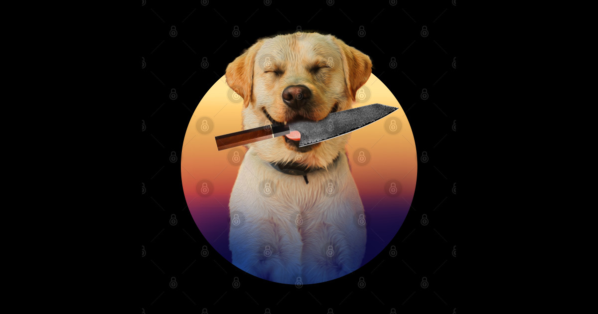 Dog with a knife Golden Retriever labrador Dog Lover Sticker