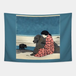 Woman with bear Japanese art Tapestry