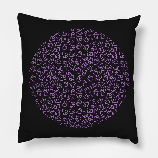 Halloween Neon Ghosts Pattern Violet Pillow by PrintablesPassions