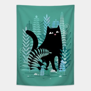 The Ferns (Black Cat on Green) Tapestry