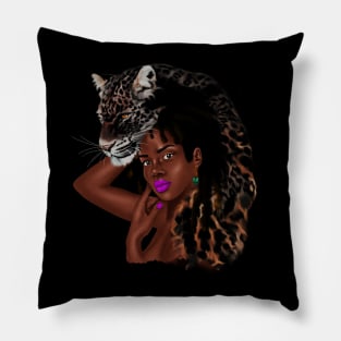 African Woman with Leopard Skin, African Tribal Art Pillow