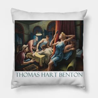 Poker Night by Thomas Hart Benton Pillow