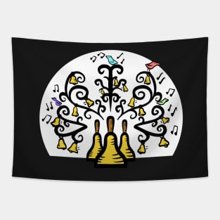 Three Handbells Tree Of Music White Circle Tapestry