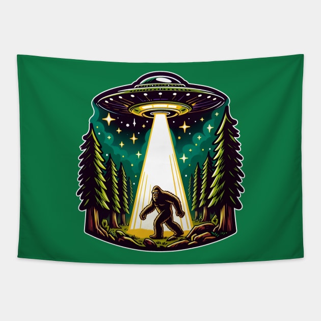 Bigfoot UFO Abduction Tapestry by WolfeTEES