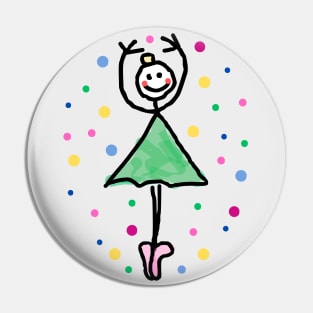 little Ballerina with green tutu and dots Pin