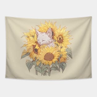 Kitten cat asleep in sunflowers ...awww! Tapestry